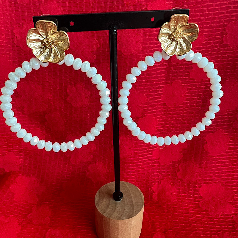 PENDIENTES ARO TIENTOS FLOR DORADA BLANCO