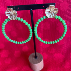 PENDIENTES ARO TIENTOS FLOR DORADA VERDES