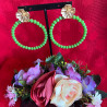 PENDIENTES ARO TIENTOS FLOR DORADA VERDES