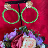 PENDIENTES ARO TIENTOS FLOR DORADA VERDES