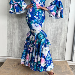 VESTIDO FLAMENCA ELÁSTICO FLORES AZUL