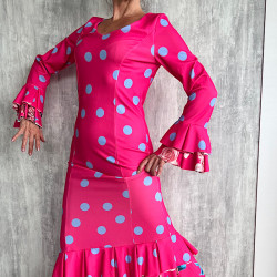 VESTIDO FLAMENCA ELÁSTICO LUNARES FUCSIA